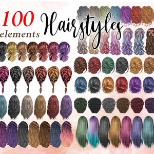 Hairstyles clipart: &quot;GIRLS CLIPART 02&quot; Custom hairstyles Long hair Girls  hair clipart Planner Clipart Sticker clipart Colorful Hair Clipart