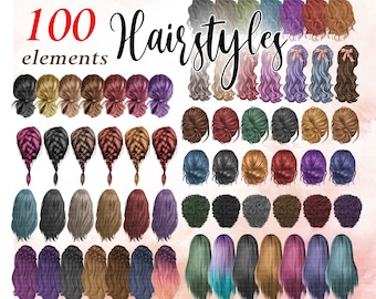 Hairstyles clipart: &quot;GIRLS CLIPART 02&quot; Custom hairstyles Long hair Girls  hair clipart Planner Clipart Sticker clipart Colorful Hair Clipart