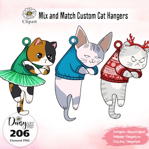 Anpassbares Katzenbilderset, Katzenclipart-Sammlung, Katzenhängedekoration Clipart, Weihnachtsdekoration für Katzen.