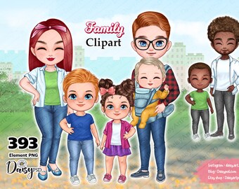 Family Clipart: Mom, Dad, Kids PNG (Digital Download)
