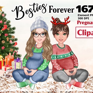 Donna incinta Clipart, Besties per sempre, Migliore amica incinta, Clipart premaman, Gravidanza Clipart, Madre Clipart, Mamma e bambino Clipart