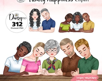 Family Portrait Clipart: Grandparents, Parents, Couples (PNG Digital Download)