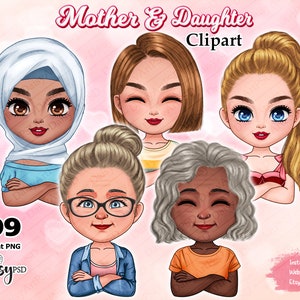 Frau Arme verschränkt, wie Mutter wie Töchter Clipart, Familie Clipart, Muttertag, Tochter Clipart, Geschenk Mutter DIY