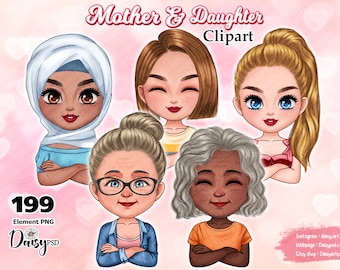 Mother & Daughter Clipart: Family PNG Images (Digital Download)
