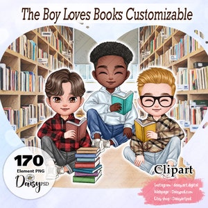 Der Junge liebt Bücher Clipart, Jungen lesen Chibi Clipart, Bücherwurm Beste Freunde, Bücherwurm schwarz Junge Clipart, Buchliebhaber Clipart.