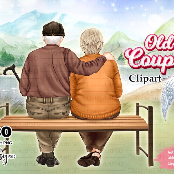 Elderly Couple Clipart, Grandpa and Grandma, Friendship Clipart, Old Couple Annoying Each Other, Old Friends, Old Man and Granny, Old Family