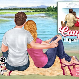 Paar clipart, picknick paar, Valentijnsdag clipart, romantisch paar, liefdes paar, paar zitten PNG, Valentijnsdag kaart maker