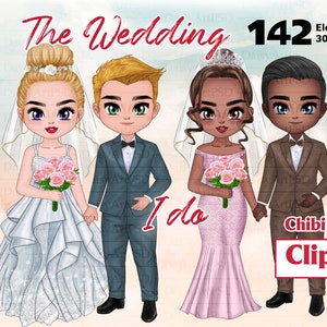 Clipart di nozze chibi carina, clipart di coppia, clipart di coppia, clipart di coppia d'amore, clipart di coppia, ritratto di coppia PNG.