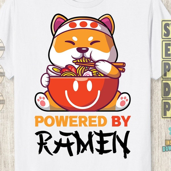 Powerd By Ramen svg, Animal Eating Ramen png, Japanese Anime svg, powerd by ramen, ramen lover, ramen love, ramen noodles, ramen life svg