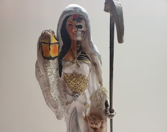 Santa Muerte Bendesida Blanca Encarnada - 22" Color White - Holy Death Fix - Grim Reaper - Love - Money - Luck