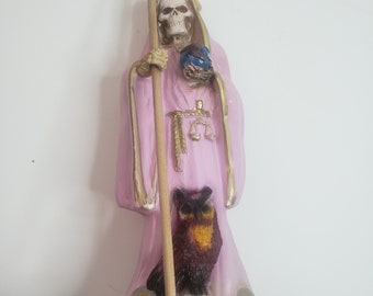 Santa Muerte Color Pink 13" Holy Death Statue / Grim Peaper / Curada / Color Rosada  Para La Buena Suerte  & Protecion / Fix / (Classic 02)