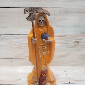 Santa Muerte Color Yellow 13&quot; Holy Death Statue / Grim Reaper / Morada / Amarilla / Para La Buena Suerte & Protecion / Luck / Classic (03)