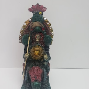 Santa Muerte Statue: Green Azteca Holy Death, 12&quot;x6&quot;