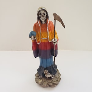 Santa Muerte Color Rainbow 13&quot; Holy Death Sculpture / Grim Reaper / Love / Buena Suerte Color 7 Poderes / Dinero / Amor