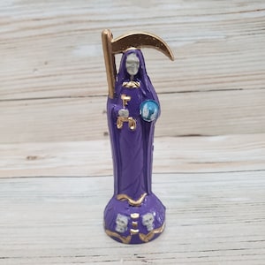 Santa Muerte Color Purple 5.5&quot; Holy Death Statue / Grim Reaper / Para La Buena Suerte & Protecion / Luck / Care / Plastic