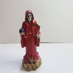 Santa Muerte Color Red 13&quot; Holy Death Sculpture / Grim Reaper / Love / Buena Suerte Color Roja / Dinero / Amor