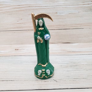 Santa Muerte Color Green 5.5&quot; Holy Death Statue / Grim Reaper / Para La Buena Suerte & Protecion / Luck / Care / Plastic