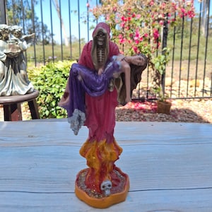 Santa Muerte Color Pink 10&quot; Holy Death Statue/ Health / Curada / Color Rosada / Para La Buena Suerte / Salud / on Fire