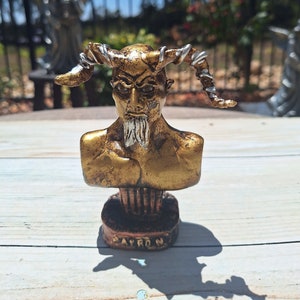 Handmade Resin Baphomet Statue: Gold Satan Figurine (6" x 4")