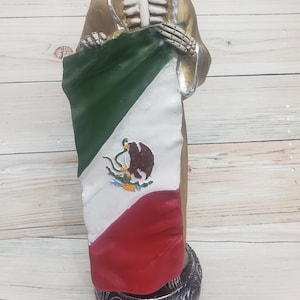 Santa Muerte Statue: Gold Holy Death, Mexican Flag, 21&quot;