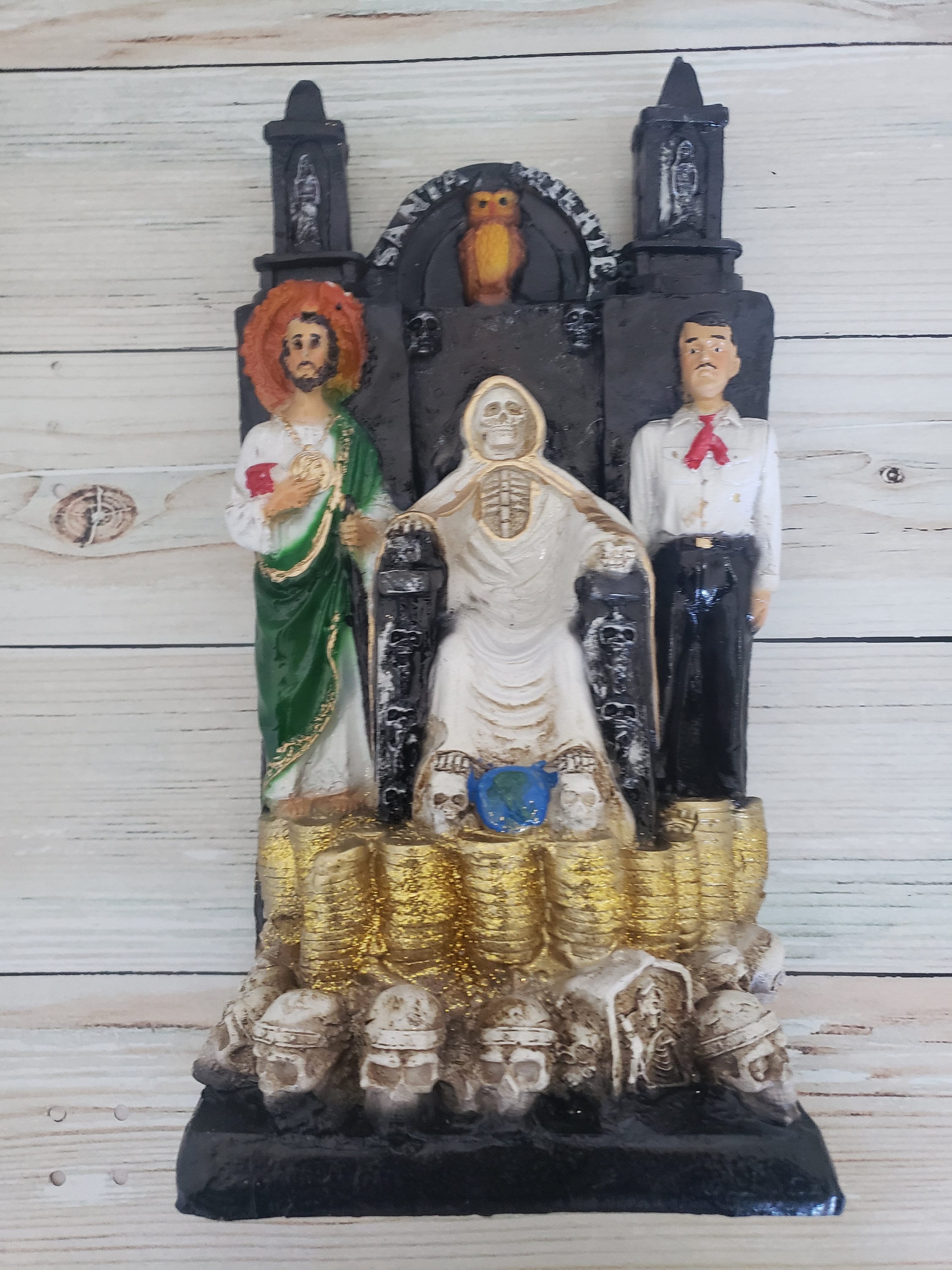 Handmade Jesus Malverde, Santa Muerte & San Judas Statue (14.5