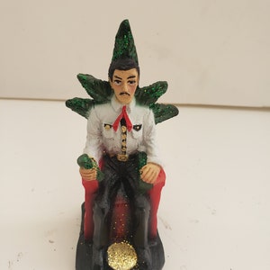 Jesus Malverde Sitting Down Figurine Hand Made / Estatua Figure 5&quot;X2&quot; Money - Luck - Resin - Money