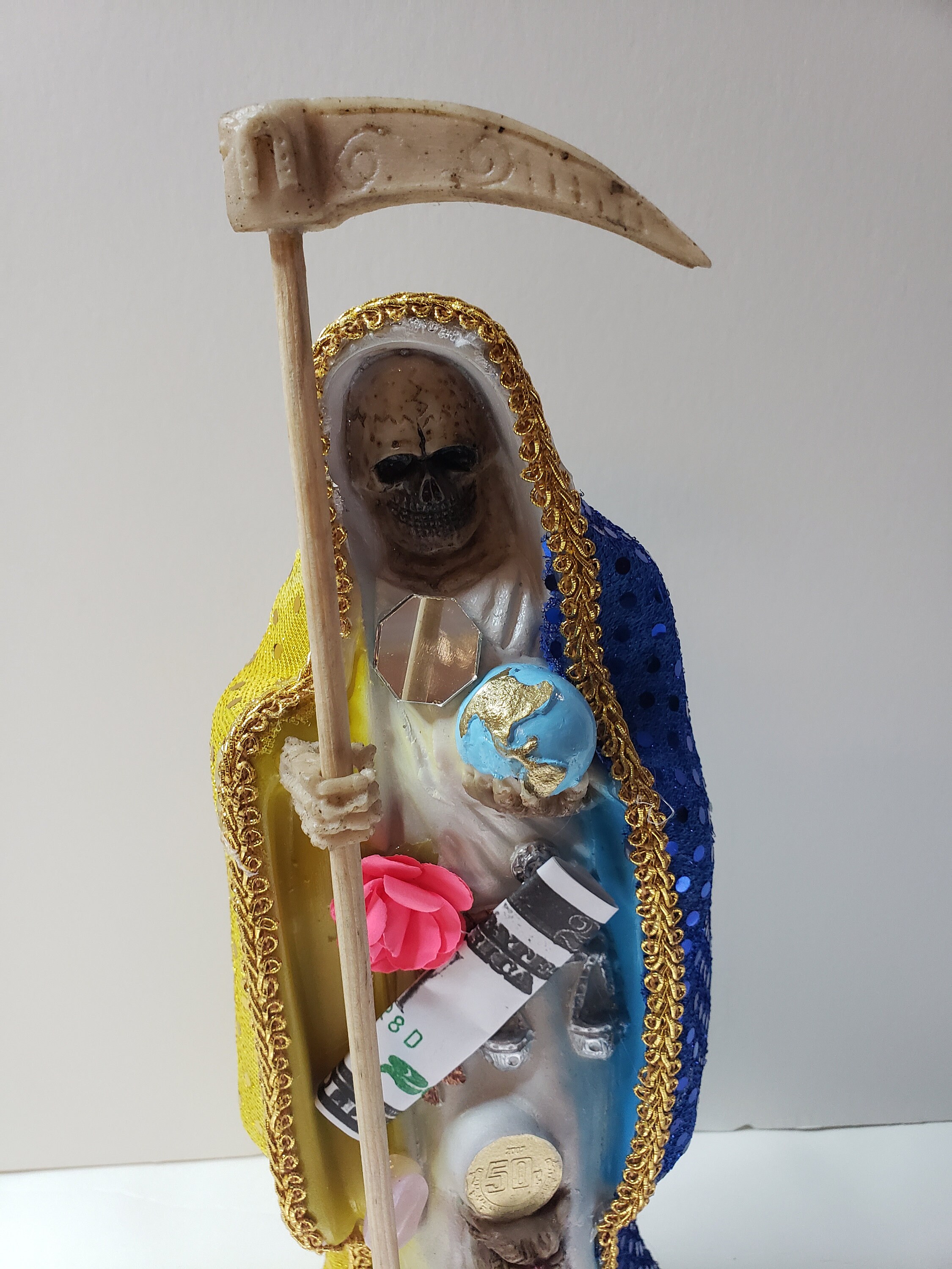 Santa Muerte Color Rainbow 13 X9 Holy Death Statue Seating Down With 