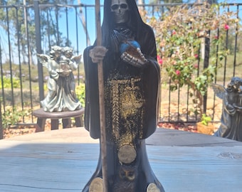 Santa Muerte Color Black 13" Holy Death Statue / Grim Peaper / Curada / Color Negra  Para La Buena Suerte  & Protecion / Luck / Classic (03)