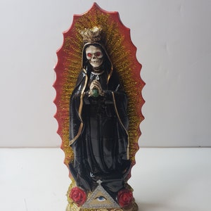 Santa Muerte Statue: Black Holy Death, 13&quot; Curada