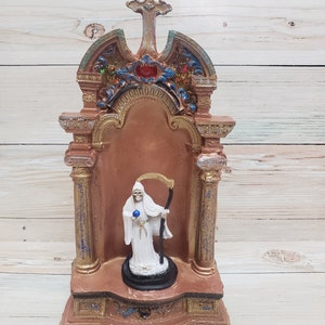 サンタ ムエルテ カラー ホワイト / ハンドメイド/ Estatua Hecha a Mano 17"X8" / 愛 / お金 / 玉座 / 幸運/健康 / サルード / パラ ラ プロテシオン ブランカ