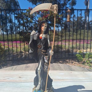 Black Santa Muerte Statue – Holy Death, Blessed Altar Figure (12 inch)