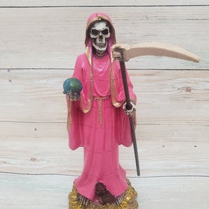 Santa Muerte Color Pink 13&quot; Holy Death Sculpture / Grim Reaper / Love / Buena Suerte Color Rosada / Dinero / Amor / La Flaquita