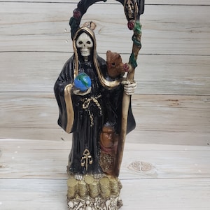 Santa Muerte With Snakes Color Black 17&quot; X 6&quot; Holy Death Sculpture / Grim Reaper / Love / Buena Suerte Color Negra / Dinero / Amor