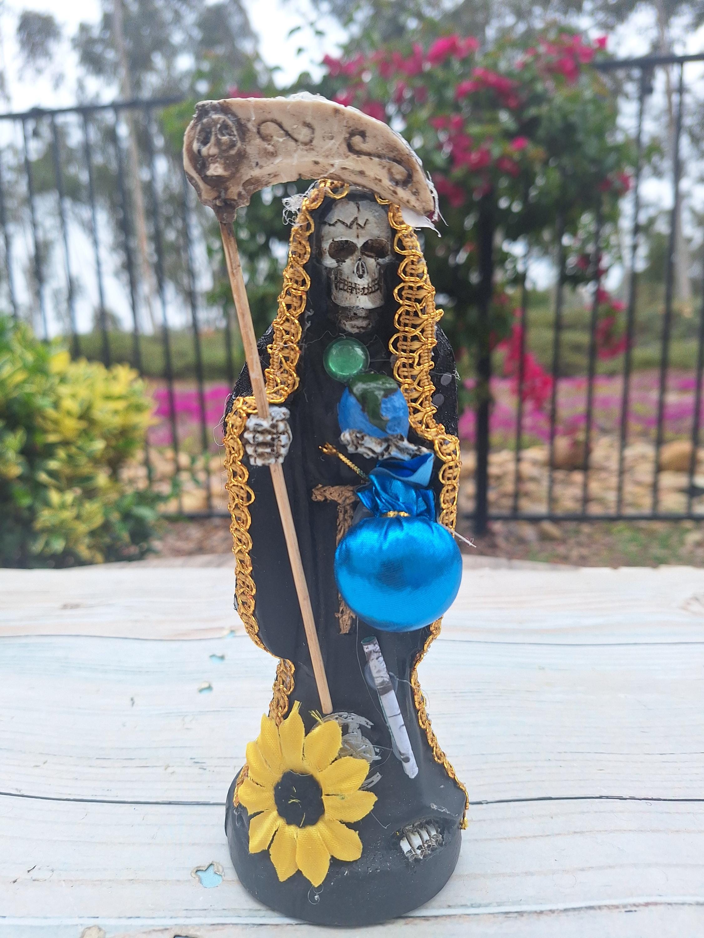 【DR.MUERTE】ギャッベ 87×57cm No. H.1095 Santa Muerte Statue, Black Holy Death Grim Reaper, 8.5