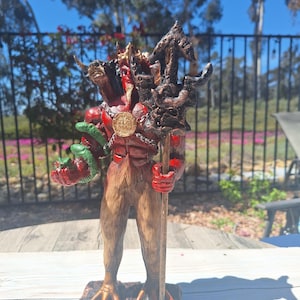 Satan 13" X 5" Color Red / Resin/ Devil / Evil / Statue Figurine Collectible Handmade / Unique Piece / 3 heads