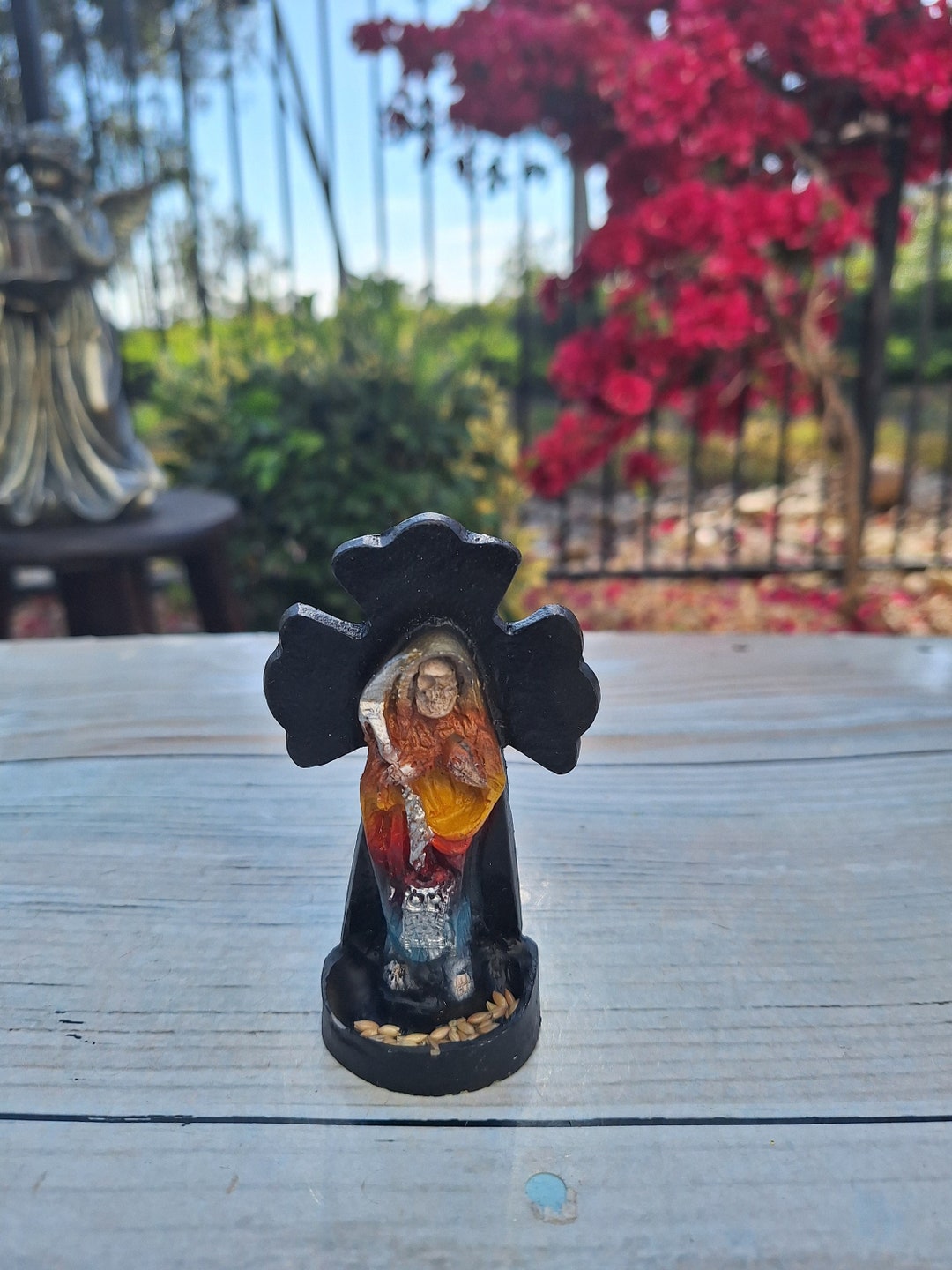 サンタ ムエルテ カラー レインボー 4 インチ 聖なる死の像 - 幸運