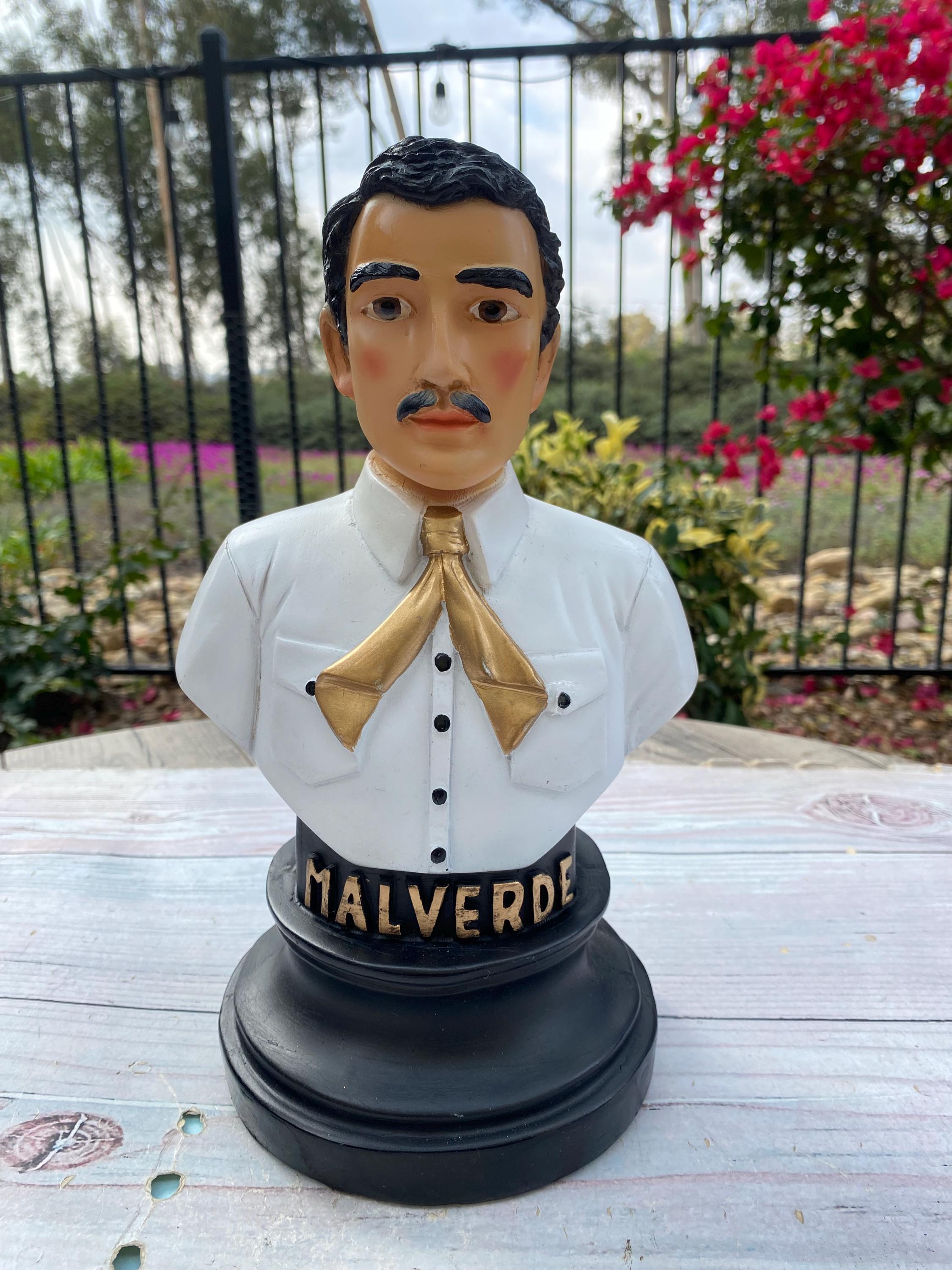 Handmade Jesus Malverde White Bust Figurine: Luck, Money, Love (12
