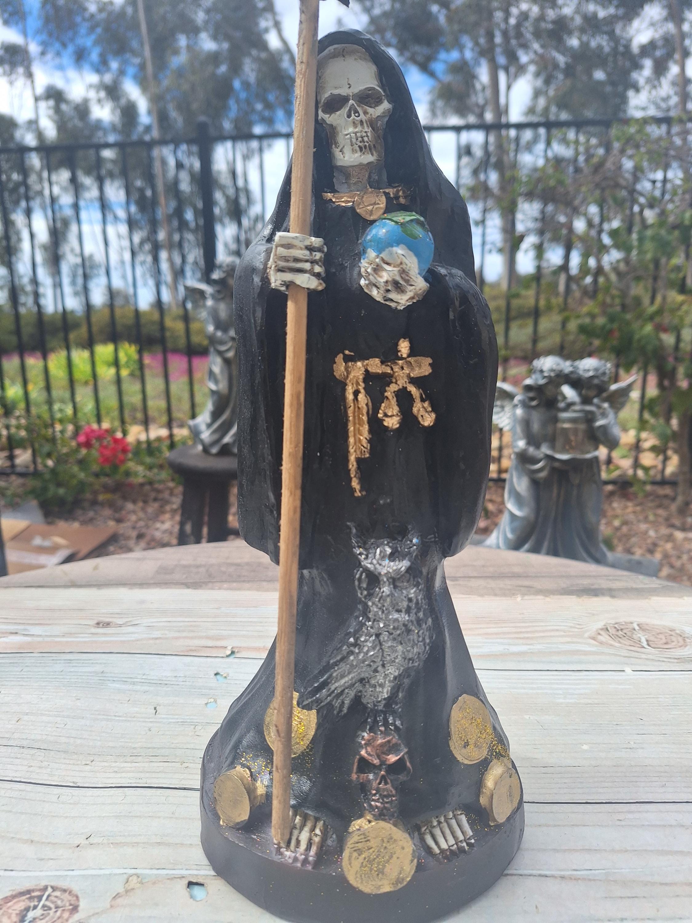 Handmade Black Santa Muerte Statue, 13