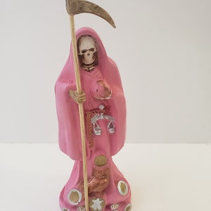 Santa Muerte Color Pink 12&quot; Holy Death Sculpture / Grim Reaper / Buena Suerte Color Rosada / Dinero / Amor