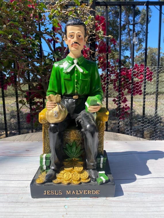 Jesus Malverde Green Figurine Handmade / Estatua Figure 16
