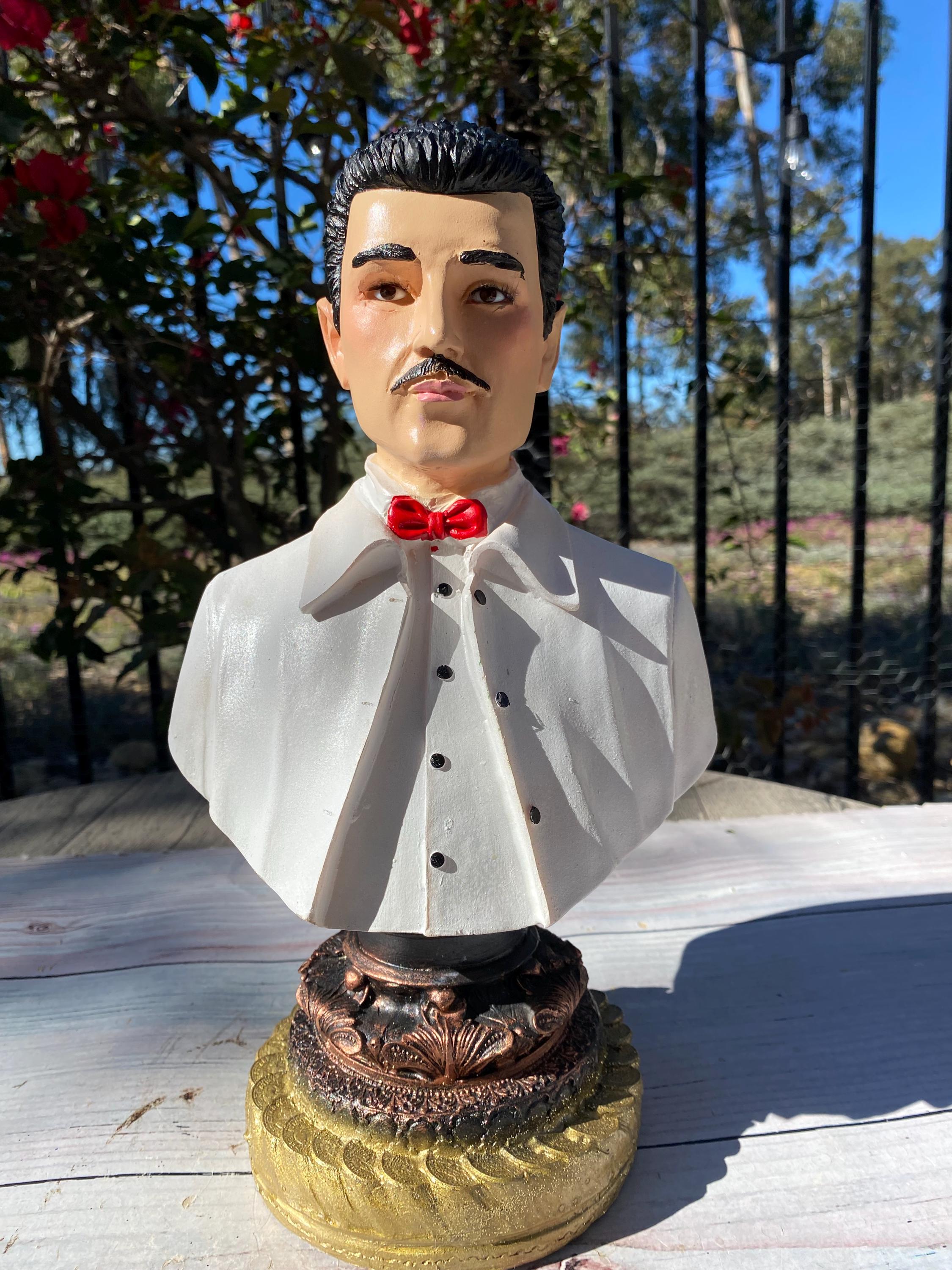 Jesus Malverde White Bust Figurine Handmade/ Estatua Figure 12.5