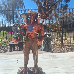 Satan 13" X 5" Color Gold / Resin/ Devil / Evil / Statue Figurine Collectible Handmade / Unique Piece / 3 heads