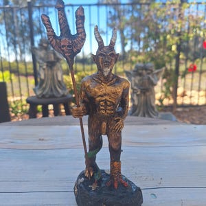 Satan Size 8.5" Color Gold / Resin/ Devil / Evil / Statue Figurine Collectible Handmade / Unique Piece