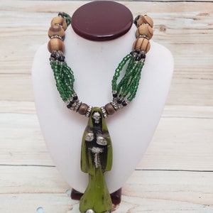 Santa Muerte 6 Hilos Necklace Protection Green Black Prepared Grim Reaper Handmade. Rosario Verde Salud Preparado Bendesido 18&quot; Hecha a Mano
