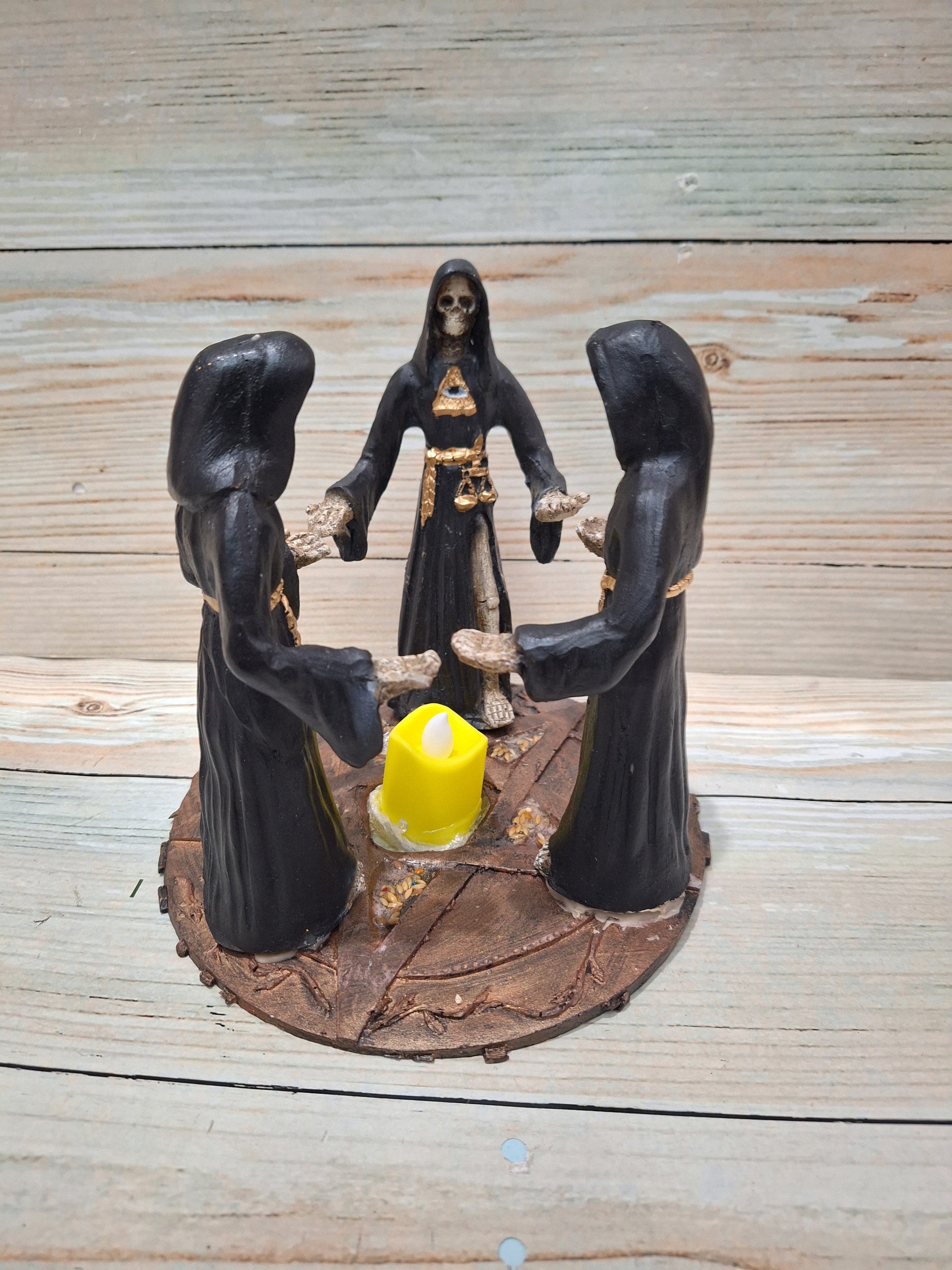 Santa Muerte Color Black 9 x9 Holy Death Statue 3 Statues With santa-muerte-color-black-9-x9-holy-death-statue-3-statues-with