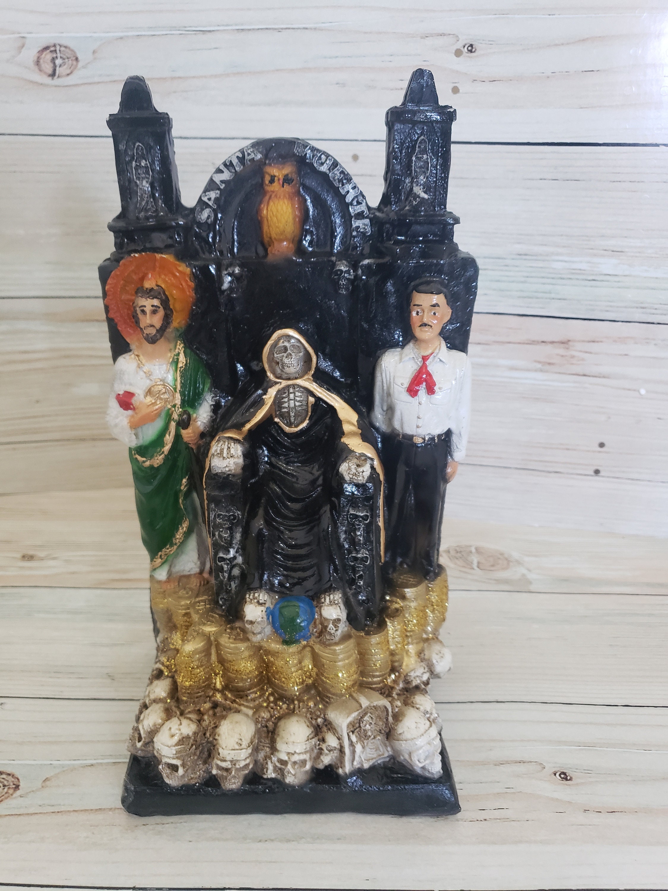 Handmade Jesus Malverde, Santa Muerte & San Judas Statue (14.5