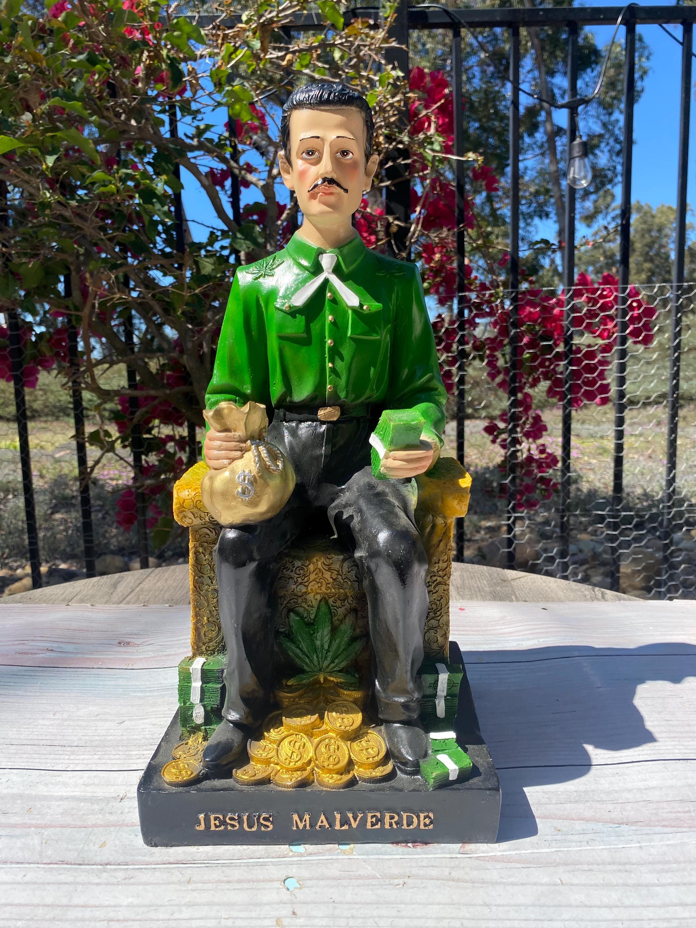 Jesus Malverde Green Figurine Handmade / Estatua Figure 16