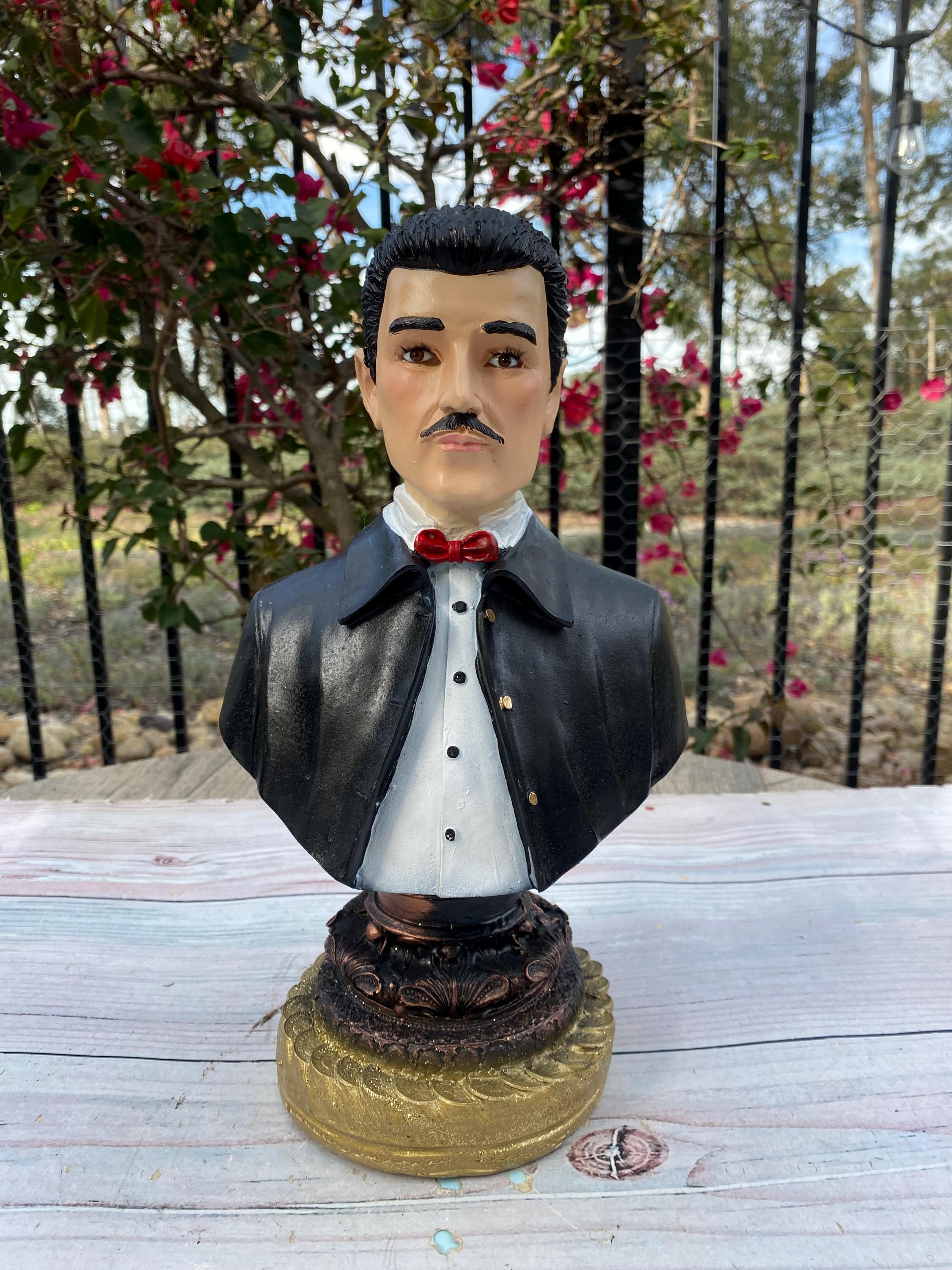 Jesus Malverde Black Bust Figurine Handmade/ Estatua Figure 12.5