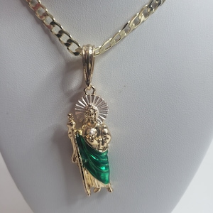 San Judas Tadeo / St. Jude - Gold Plated Figaro Necklace Brand New Chain &quot;