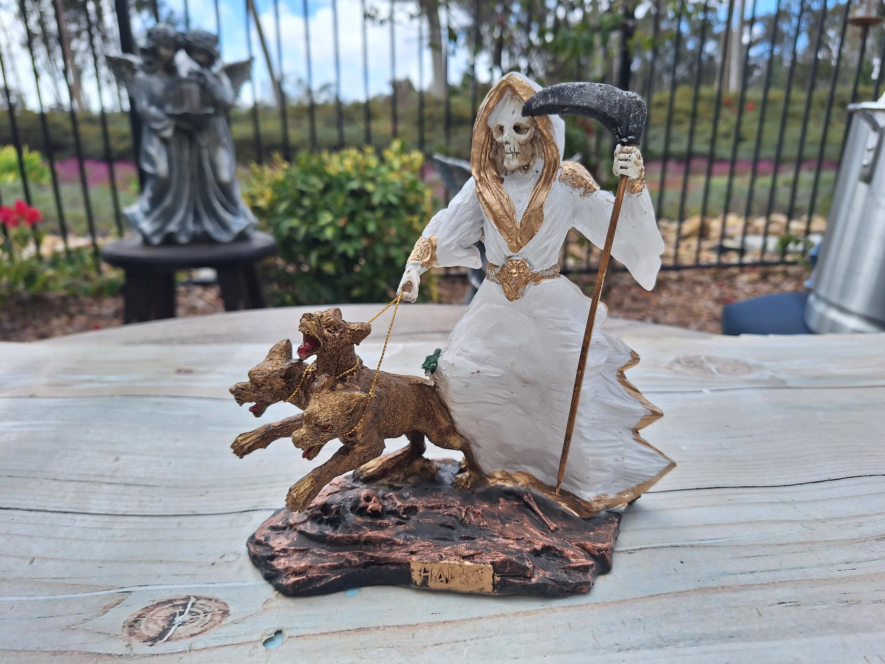 Handmade Santa Muerte Statue With Three-headed Dog (8